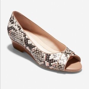 Cole Haan Python Print Leather Open Toe Wedge - 7